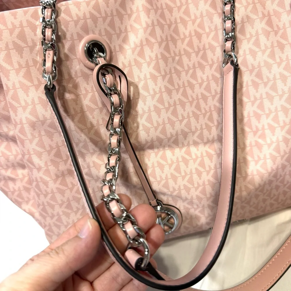 Michael Kors Georgia Large Top Zip Tote Bag Signature Print Canvas Smokey Pink - Picture 8 of 15